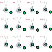 Load image into Gallery viewer, Glow in the dark zodiac sign necklace/ Moon pendant necklace/ Glass Gem necklace