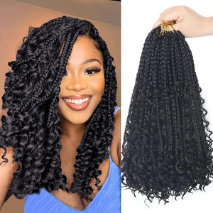 Goddess Box Braids Crochet Hair Curly Ends Ombre Synthetic Bohemian Braiding Hair Extensions Pre-looped Box Braiding