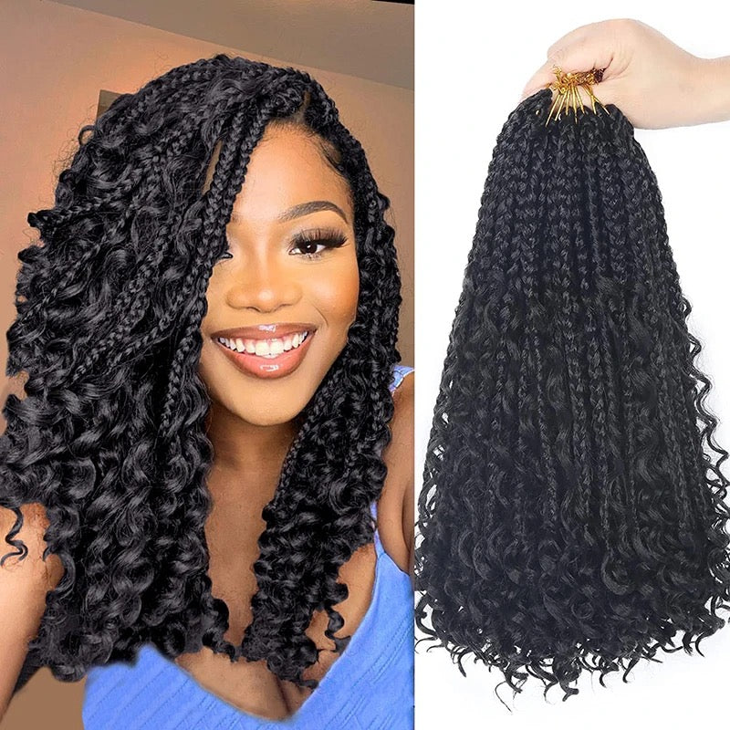 Goddess Box Braids Crochet Hair Curly Ends Ombre Synthetic Bohemian Braiding Hair Extensions Pre-looped Box Braiding