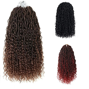 18 Inch 14 Strands River Goddess Locs Crochet Hair Wavy With Curly Ends Pre-loop Synthetic Crochet Braids Twist Braiding Goddess Faux Locs Hair