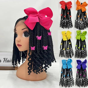 kids braided ponytail with beads and bow