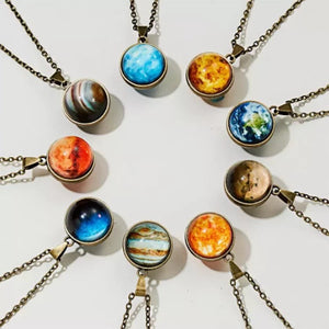 Glow in The Dark Planets Glass Ball Necklace