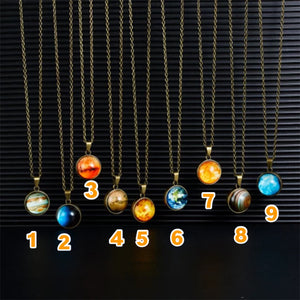Glow in The Dark Planets Glass Ball Necklace