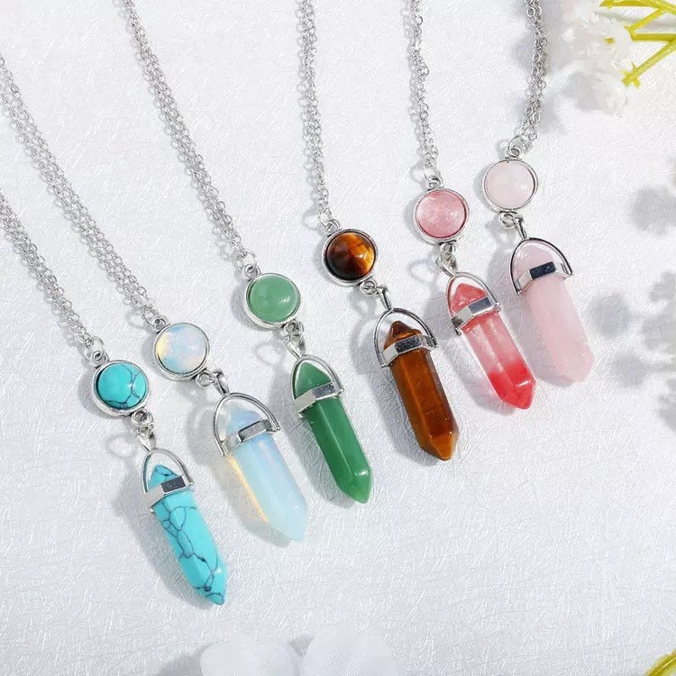Crystal Necklace, Crystal Point Necklace, Crystal Choker, Crystal Pendant Necklace, Crystal Pendulum, Opalite necklace, Crystal Pendant