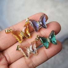Load image into Gallery viewer, CRYSTAL GLASS Butterfly Pendant / Platinum Plated / Statement Pendant Jewelry Colorful / Y2K Indie Aesthetic / Gift for Her Teen Friendship
