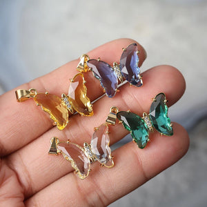 CRYSTAL GLASS Butterfly Pendant / Platinum Plated / Statement Pendant Jewelry Colorful / Y2K Indie Aesthetic / Gift for Her Teen Friendship