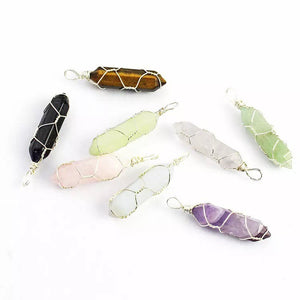 Crystal Wire Wrapped Necklaces, Rose Quartz, Amethyst, Opal, Aventurine, Gold Healing Stone Chakra Point Birthstone Gemstone Necklaces