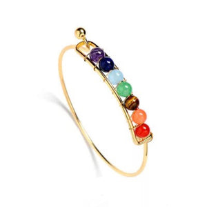 Natural Stone Beaded Cuff Bangle/Gold And Silver Plated Chakra Bracelets
