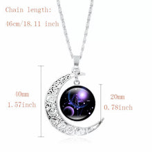 Load image into Gallery viewer, Glow in the dark zodiac sign necklace/ Moon pendant necklace/ Glass Gem necklace
