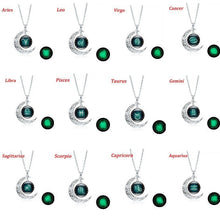 Load image into Gallery viewer, Glow in the dark zodiac sign necklace/ Moon pendant necklace/ Glass Gem necklace
