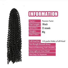 Load image into Gallery viewer, 18” Passion Twist Hair 6 PACKS 132 strands Crochet Braid Extensions Water Wave Synthetic Crotchet Braids crochet Braiding Hair
